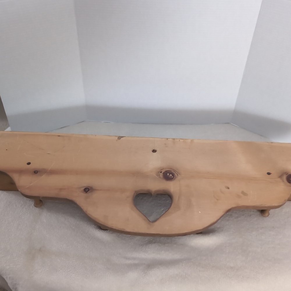 Vintage Wood Shelf With Heart Cut OutWall Shelf With 4 Pegs - 35” - Picture 3 of 7